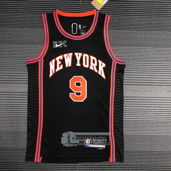 Camiseta New York Knicks RJ Barrett NO 9 Ciudad 2021-22 Negro